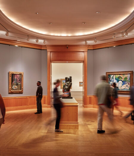 People looking at art inside of The Baltimore Museum of Art.